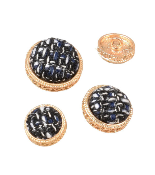 Set of 6 round jewel buttons covered in navy blue