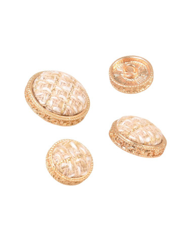 Set of 6 round beige covered jewel buttons