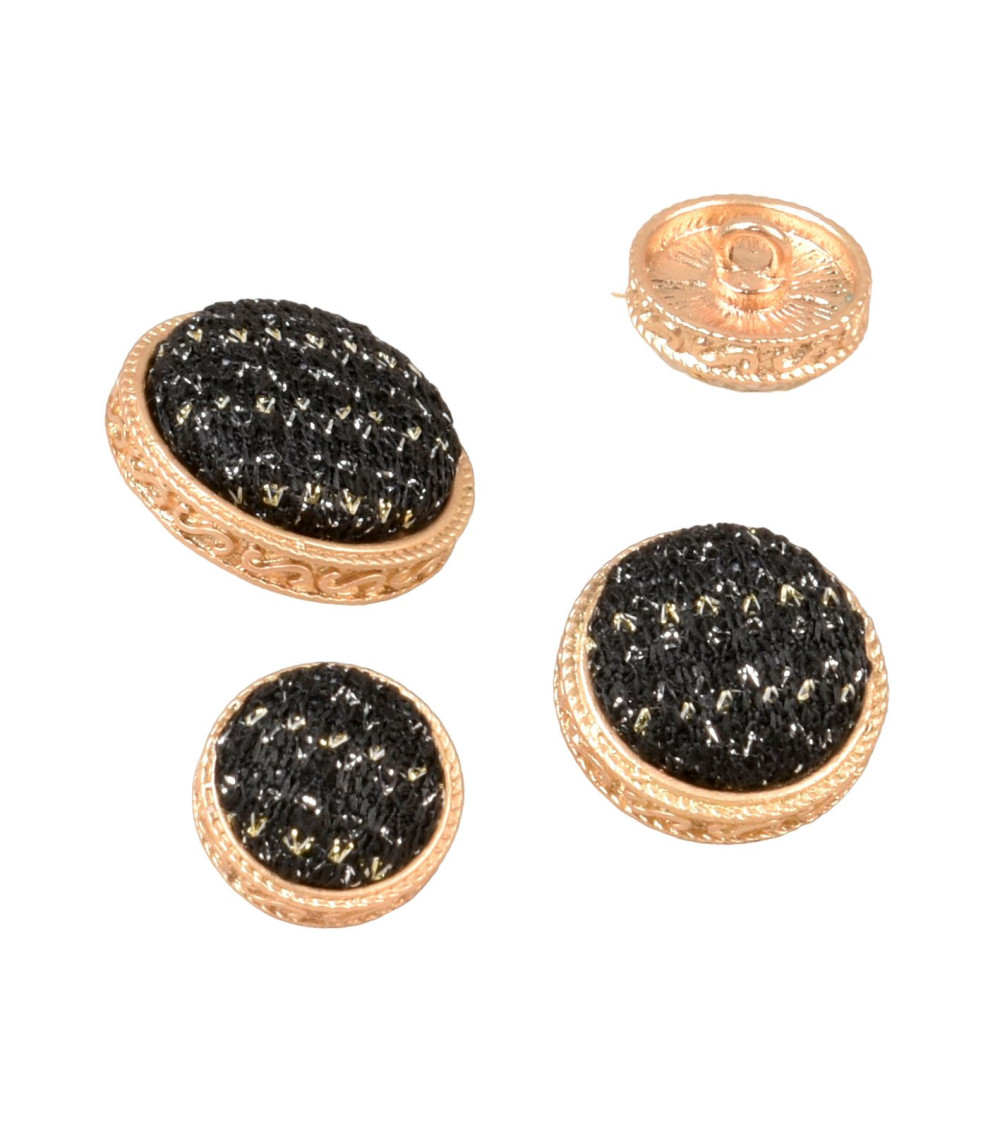 Set of 6 round black covered jewel buttons