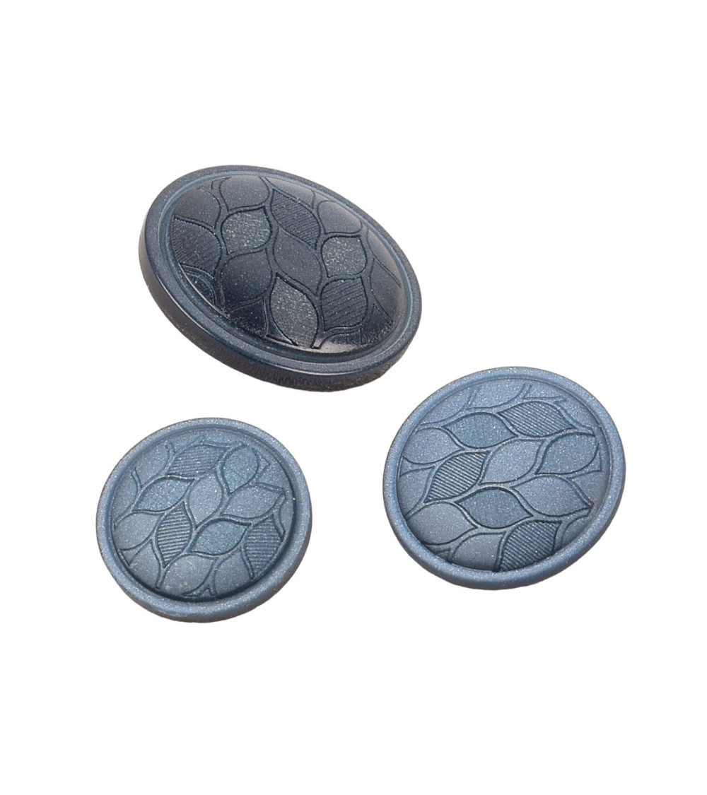 Lot de 6 boutons rond à queue feuilles bleu gris