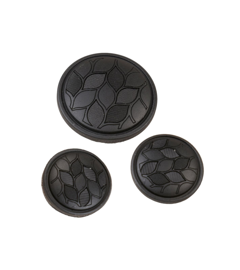 Set of 6 round buttons with black leaf shank