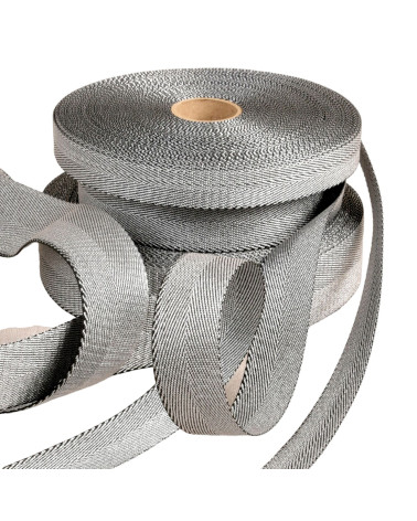 Bobine 20m sangle métallique argent/noir