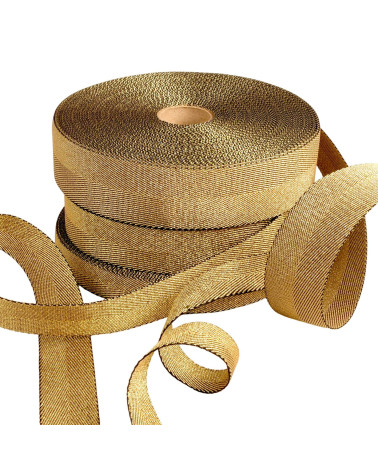 20m reel of gold/black metallic strap