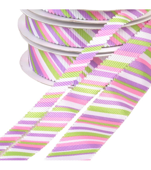 30m spool of multicolor scalloped ribbon green pink purple