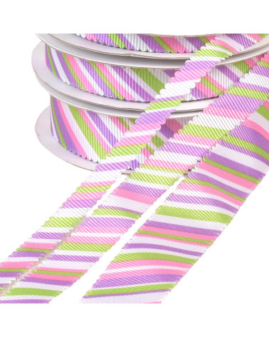 30m spool of multicolor scalloped ribbon green pink purple