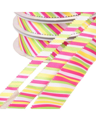 30m spool of multicolor scalloped ribbon green yellow pink