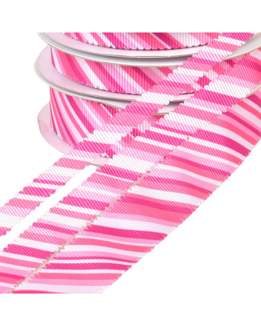 30m spool of pink multi-colored scalloped ribbon