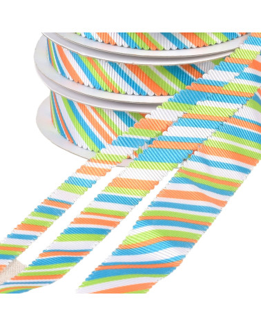 30m spool of multicolor scalloped ribbon green blue orange