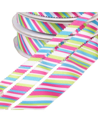 30m spool of multicolor scalloped ribbon green blue pink