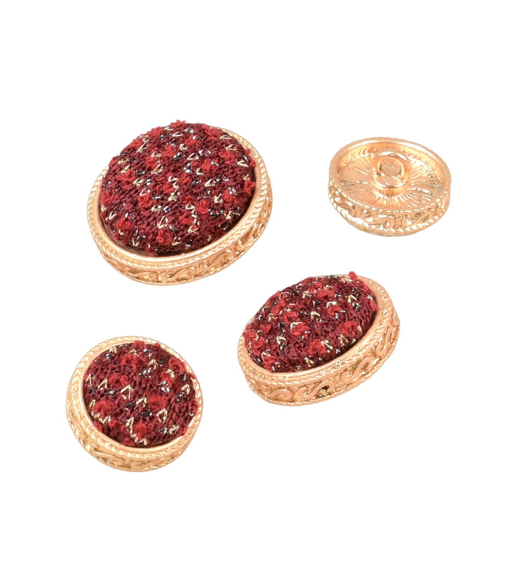 Lot de 6 boutons rond bijou couvert rouge beaujolais