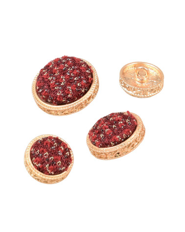 Set of 6 round jewel buttons covered in Beaujolais red