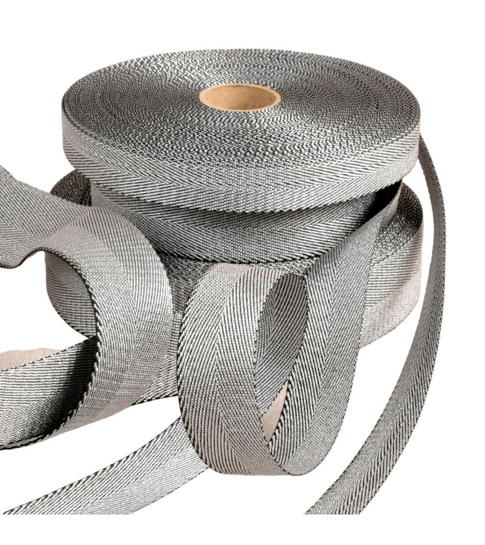 Sangle Métallique Tissée Or Et Noir - Vente Au Mètre, Largeur 40 Mm