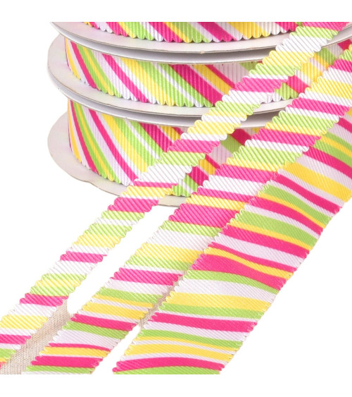 Multicolored scalloped ribbon green yellow pink per meter