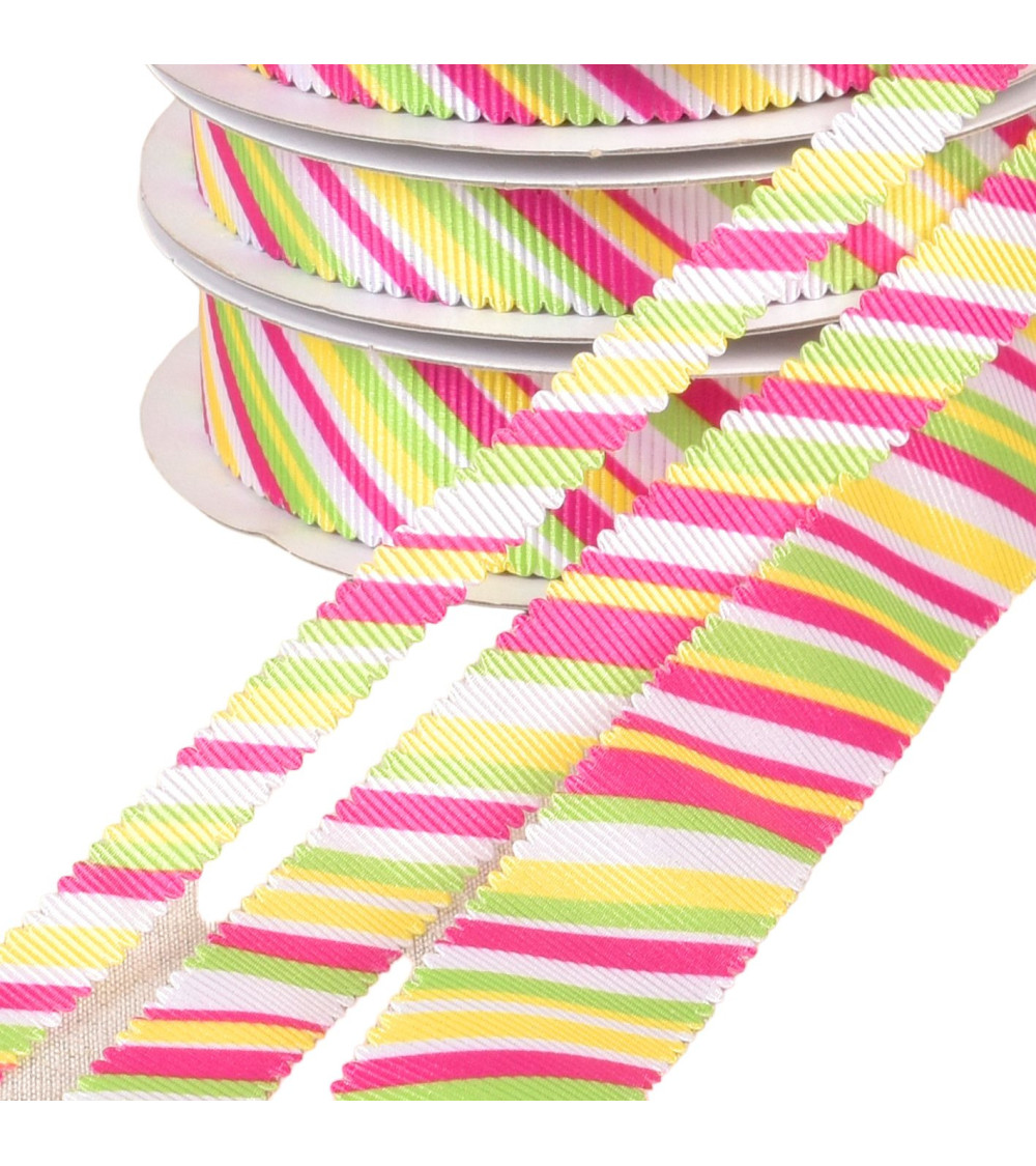 Multicolored scalloped ribbon green yellow pink per meter