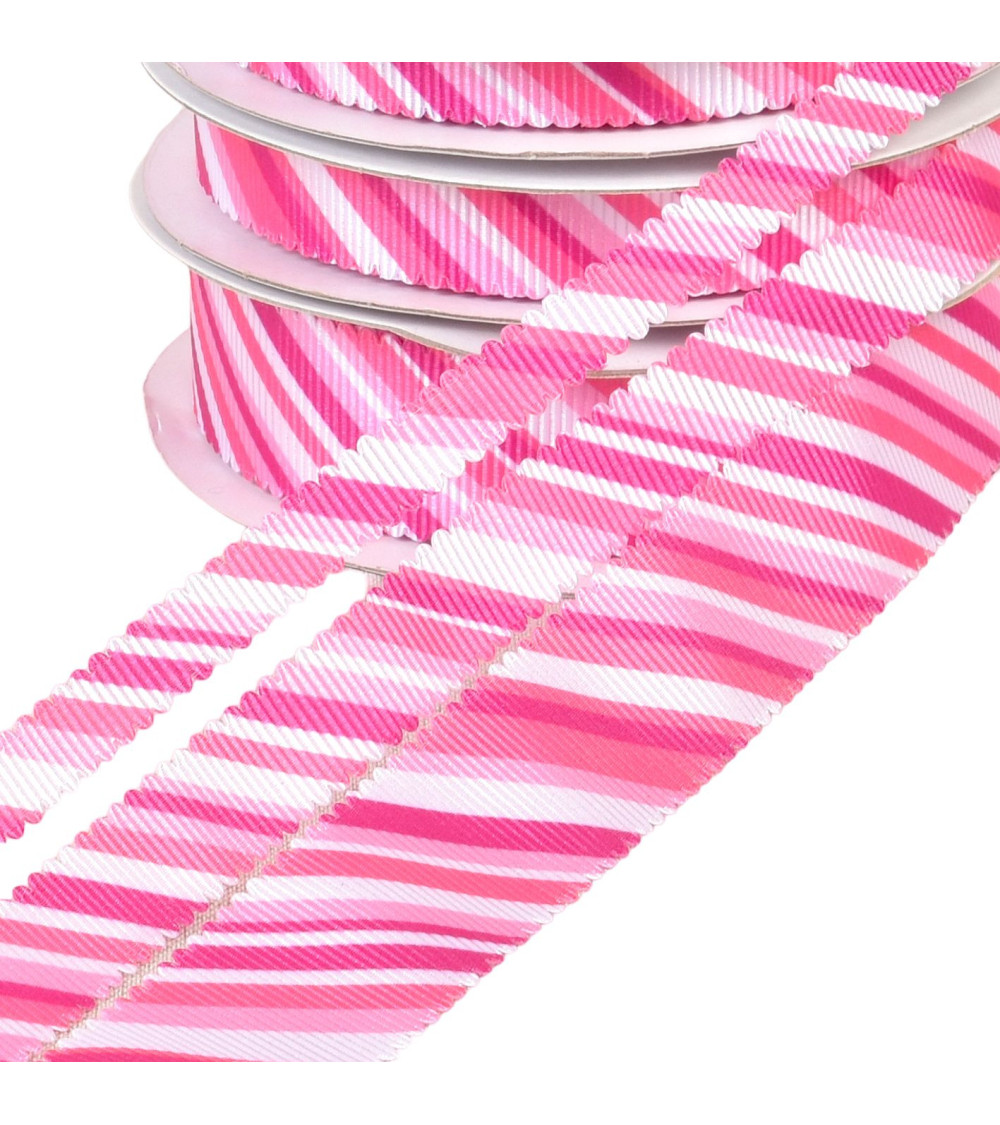 Pink multicolor scalloped ribbon by the meter