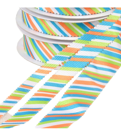 Multicolored scalloped ribbon green blue orange per meter