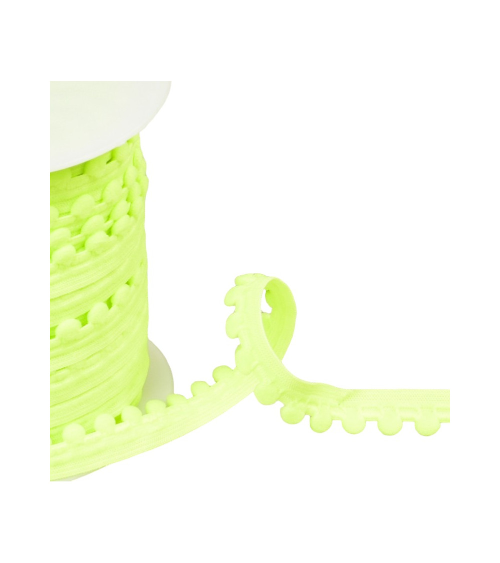 25m spool of elastic with neon green pompoms 13mm