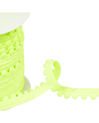 25m spool of elastic with neon green pompoms 13mm