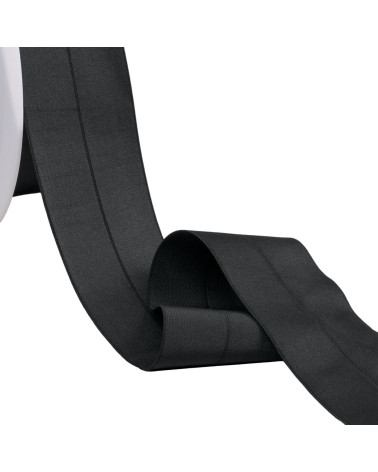 Vorgefaltetes Satin-Gummiband, 45 mm, schwarz, Meterware
