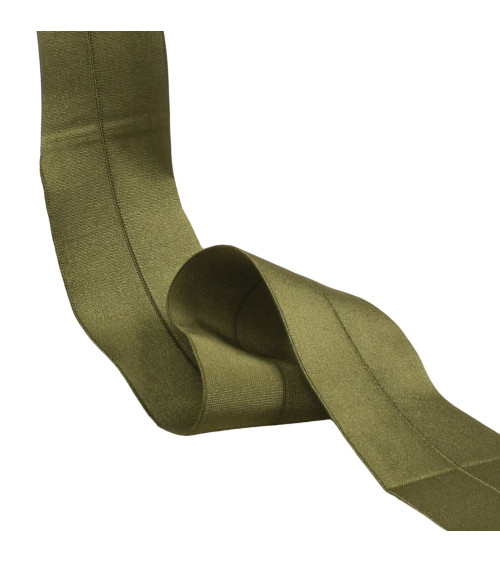 Pre-folded satin elastic 45mm khaki green per meter