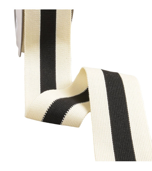Two-tone stretch braid 40mm black/ecru by the meter