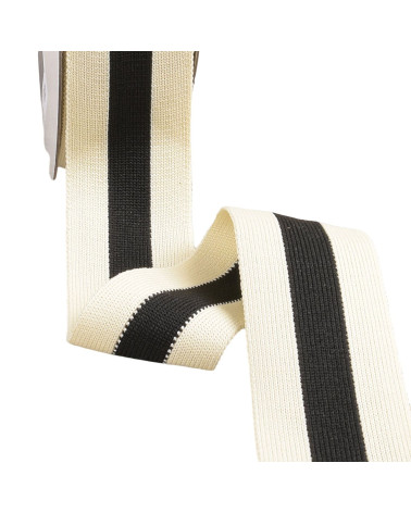 Two-tone stretch braid 40mm black/ecru per meter