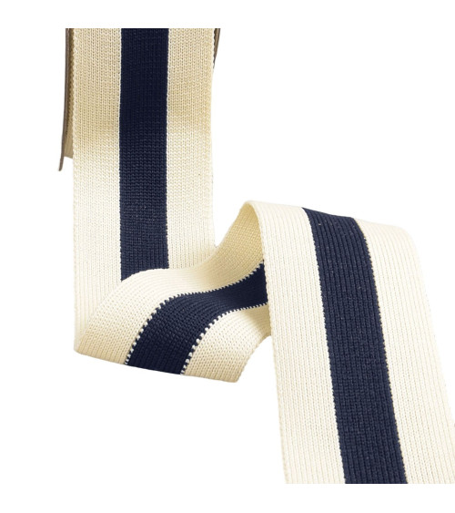 Two-tone stretch braid 40mm navy ecru per meter