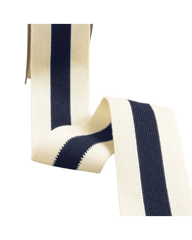 Two-tone stretch braid 40mm navy ecru by the meter