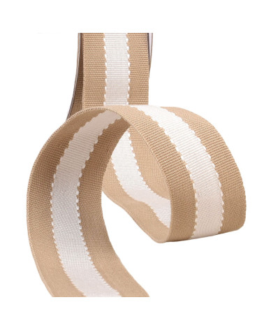 Zweifarbiges Zopfband in Ripsbandoptik, 40 mm, Beige/Ecru, Meterware