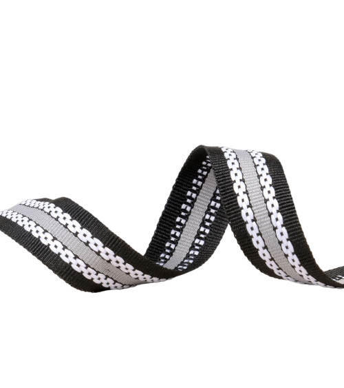 Tricolor braid with grosgrain effect 20mm black/grey by the meter