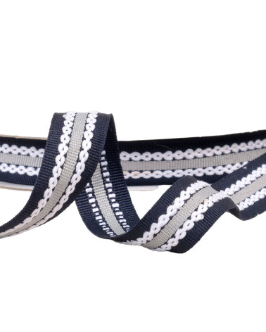 Tricolor braid with grosgrain effect 20mm navy gray per meter