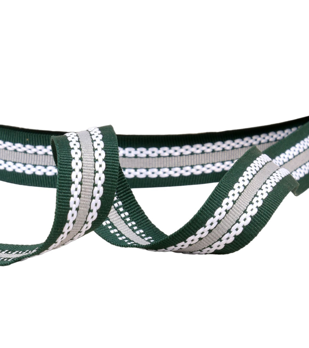 Tricolor braid with grosgrain effect 20mm black/green by the meter