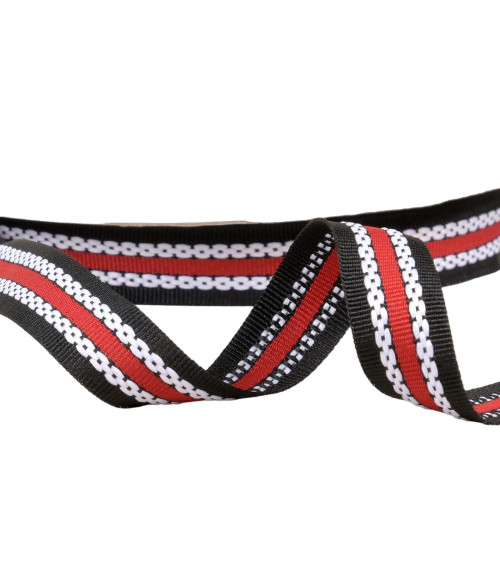 Tricolor braid with grosgrain effect 20mm black/red by the meter