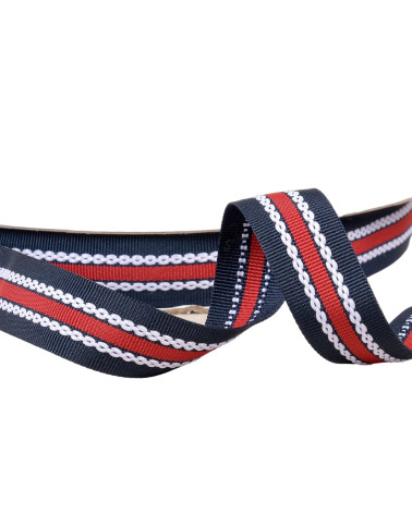 Tricolor braid with grosgrain effect 20mm navy/red by the meter
