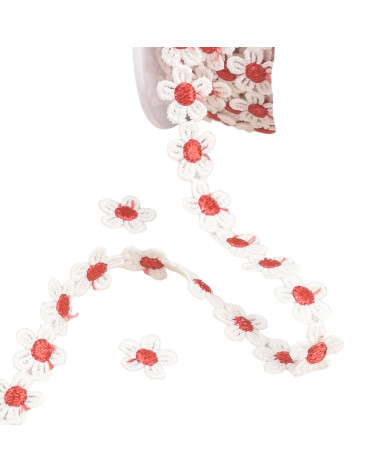 Spule 13,5 m Guipure Gänseblümchen 13 mm weiß/rot