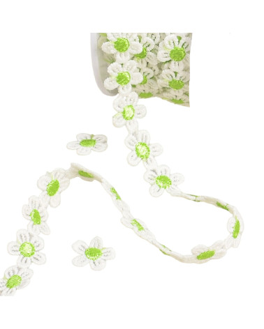 Bobine 13,5m Guipure marguerite 13mm blanc/anis