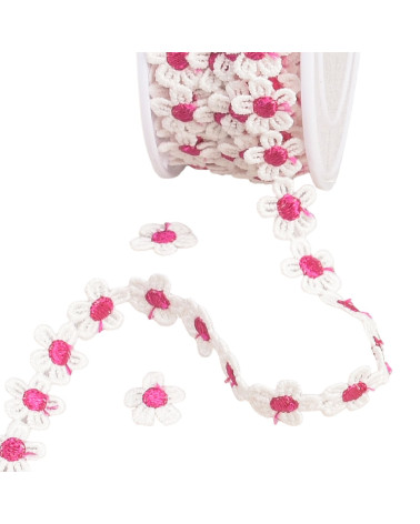 Spule 13,5m Guipure marguerite 13mm weiß/fuchsia
