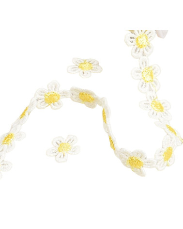 Bobine 13,5m Guipure marguerite 13mm blanc/jaune