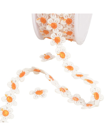 Spule 13,5 m Guipure Gänseblümchen 13 mm weiß/orange