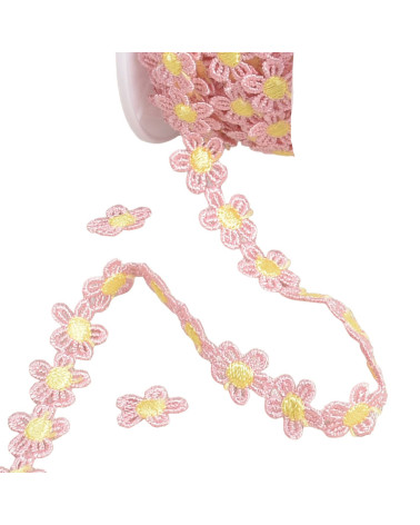 Spule 13,5 m Guipure Gänseblümchen 13 mm rosa/gelb