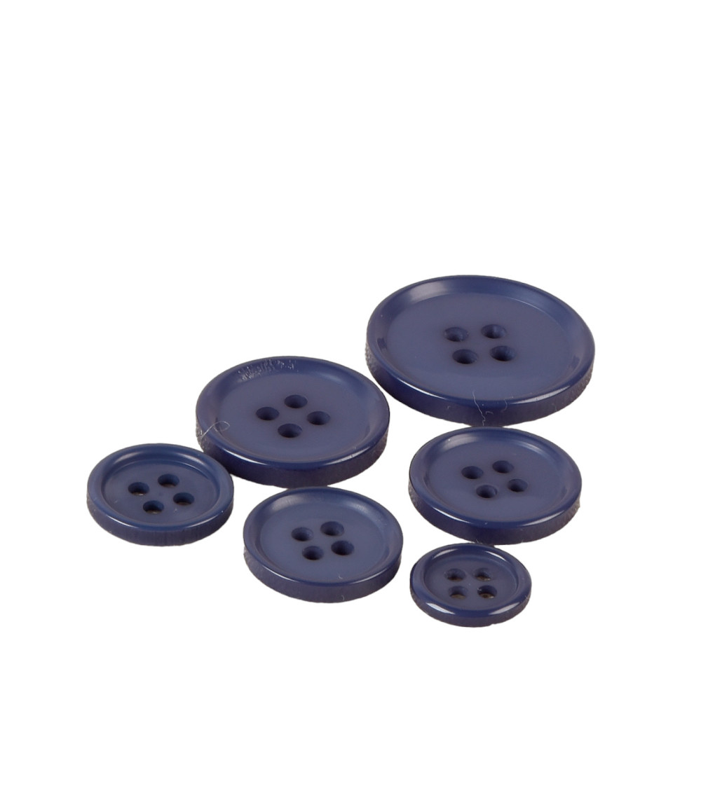 Set of 6 round buttons 4 holes classic navy blue