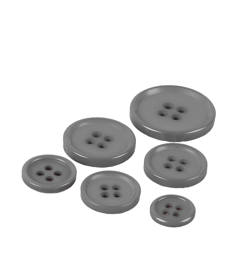 Set of 6 round buttons 4 holes classic gray