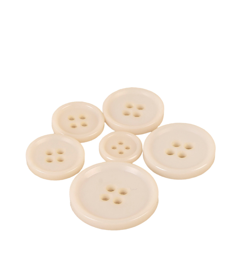 Set of 6 round buttons 4 holes classic ivory