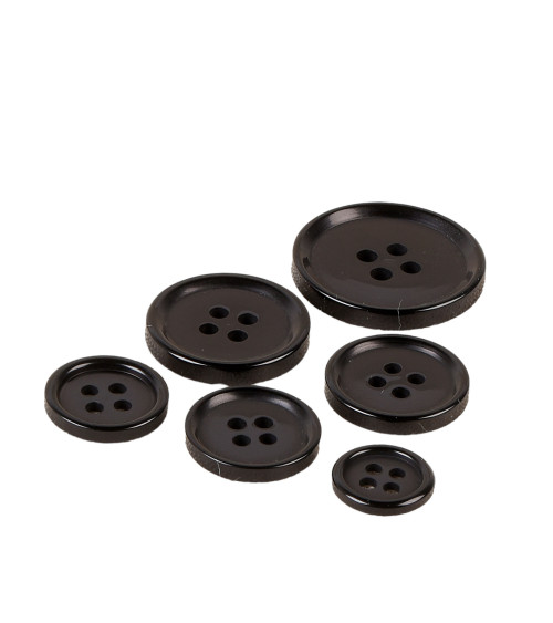 Set of 6 round buttons 4 holes classic black
