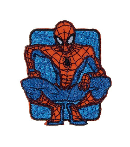 Blauer Spiderman-Aufnäher, sitzend, 6,7 x 5,8 cm