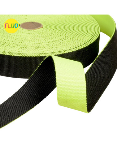 20m reel of reversible two-tone strap 38mm fluorescent green/black