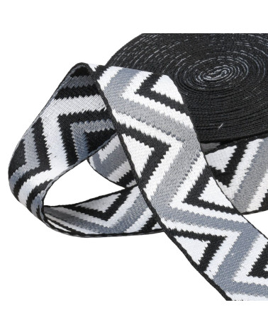 Bobine 14,5m sangle ethnique 38mm gris/blanc