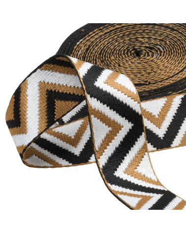 Bobine 14,5m sangle ethnique 38mm beige/noir