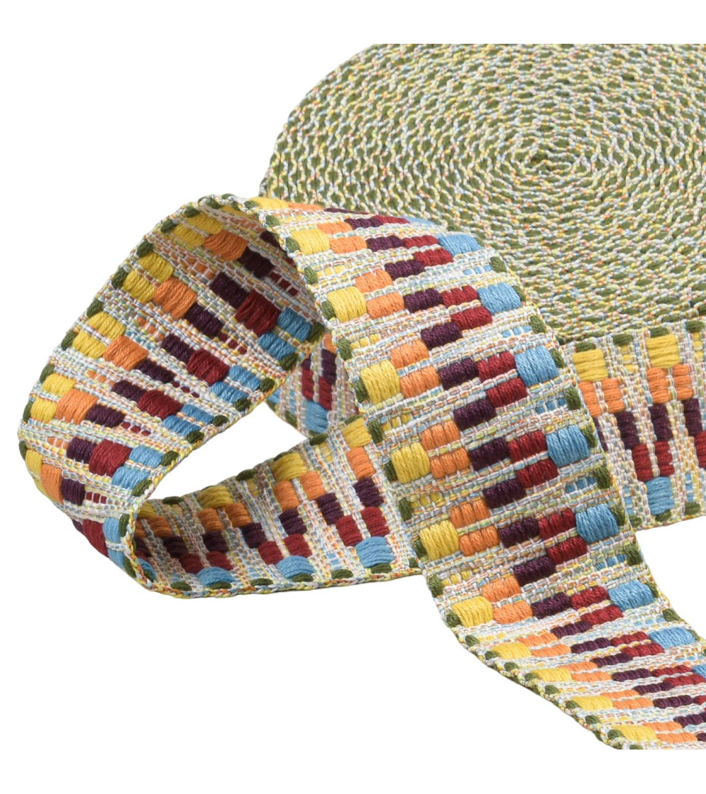 14.5m reel ethnic webbing 38mm multi-colored