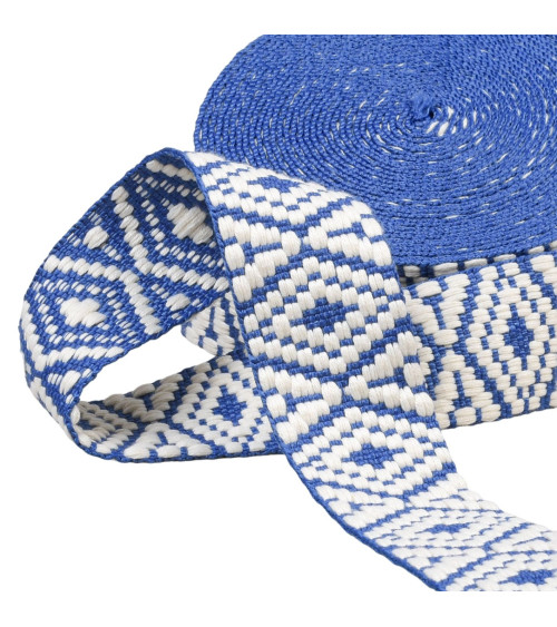 14.5m spool ethnic webbing 38mm navy blue/white